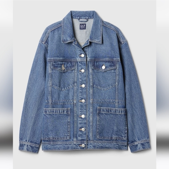 NWT GAP Oversized Cinched-Waist Denim Jacket medium rinse - Picture 2 of 6